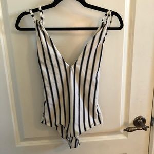 Tori Praver Striped One Piece Swimsuit